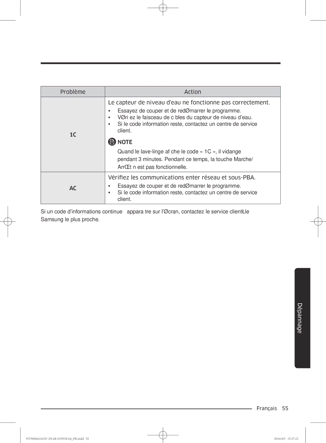 Samsung WD80J6410AW/EF, WD90J6410AW/EF manual Français  